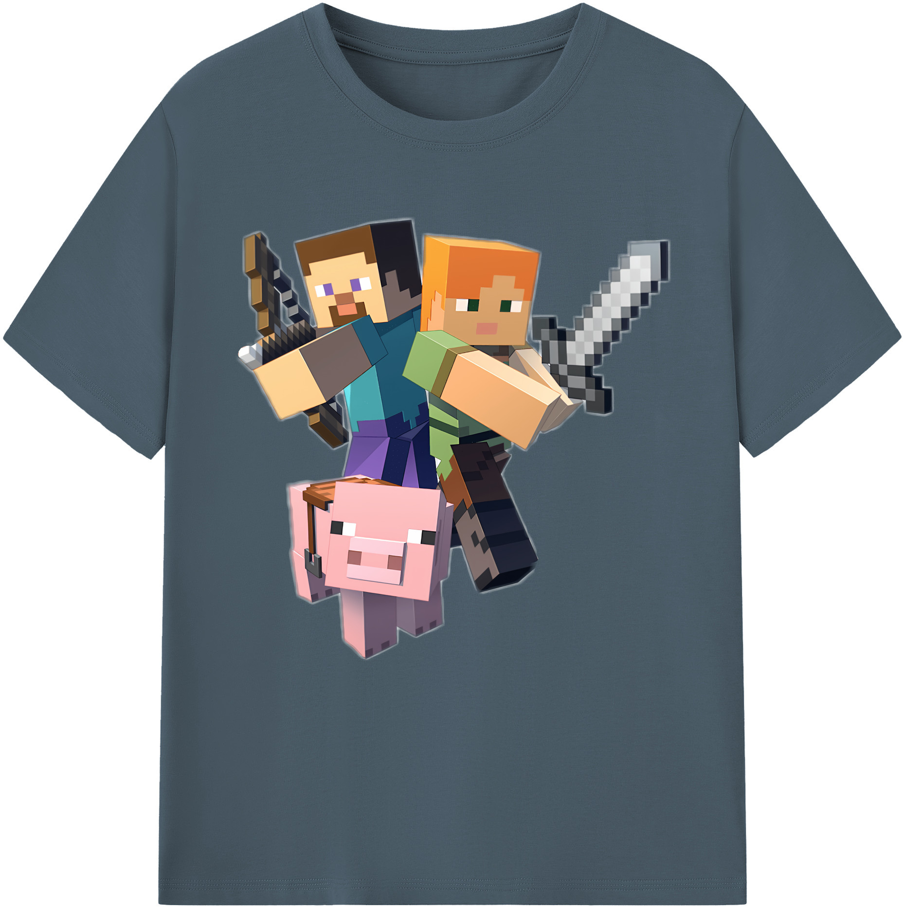 （画像用） マインクラフト ブロックの世界 Minecraft MC Block world 綿100％半袖Tシャツ（フロントプリント）